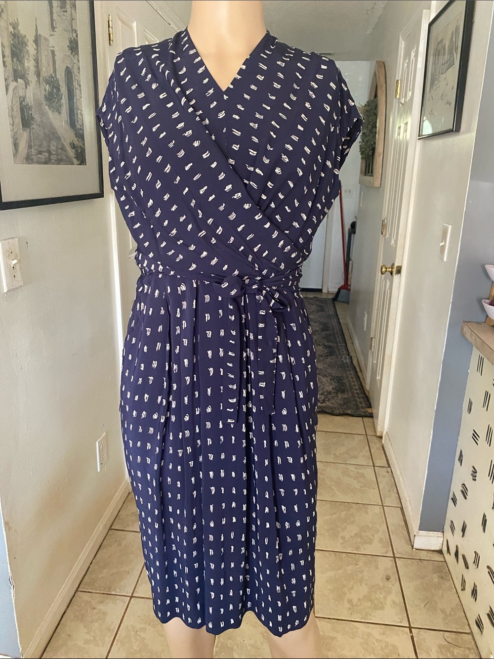 MM Lafleur Navy Midi Wrap Dress with White Dot Print
